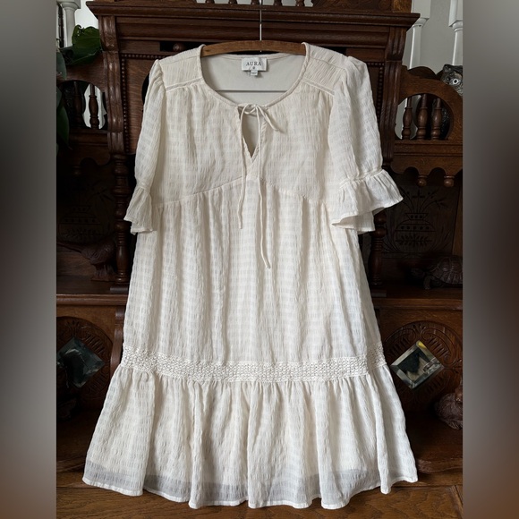 Aura Dresses & Skirts - Aura Cream Cottage Romantic Coquette Mini Dress Size Medium